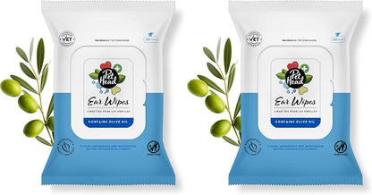 Pet Head Health Ear Wipes for Cats and Dogs | Fragrance-Free | Cleans, Deodorizes and Moisturizes | Removes Dirt, Wax, Discharge, and Debris | Biodegradable and Plant-Based Dog Ear Cleaner | 30 Wipes