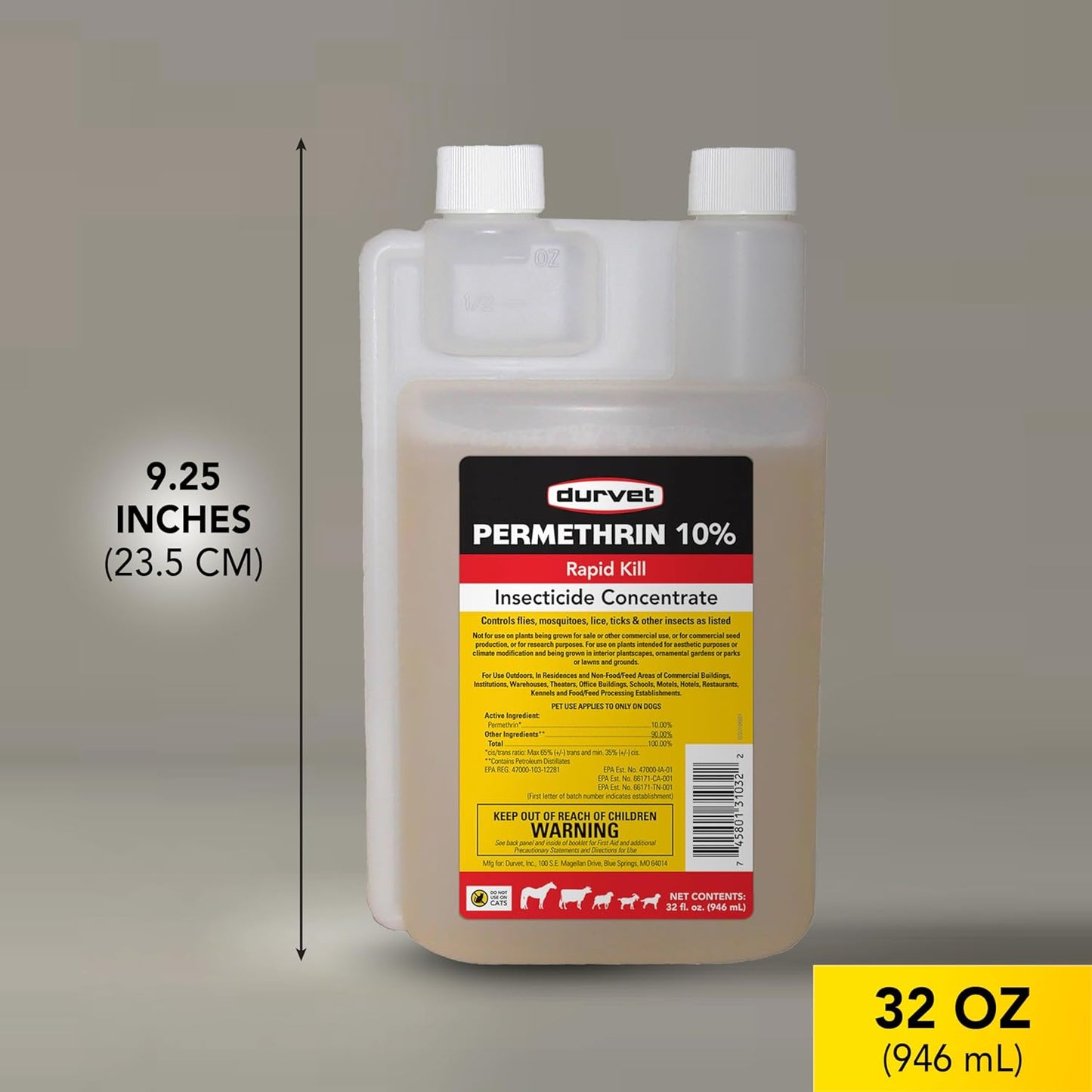 DURVET 2253432 Permethrin - EC 10 Percent - Concentrate - 32 Ounces