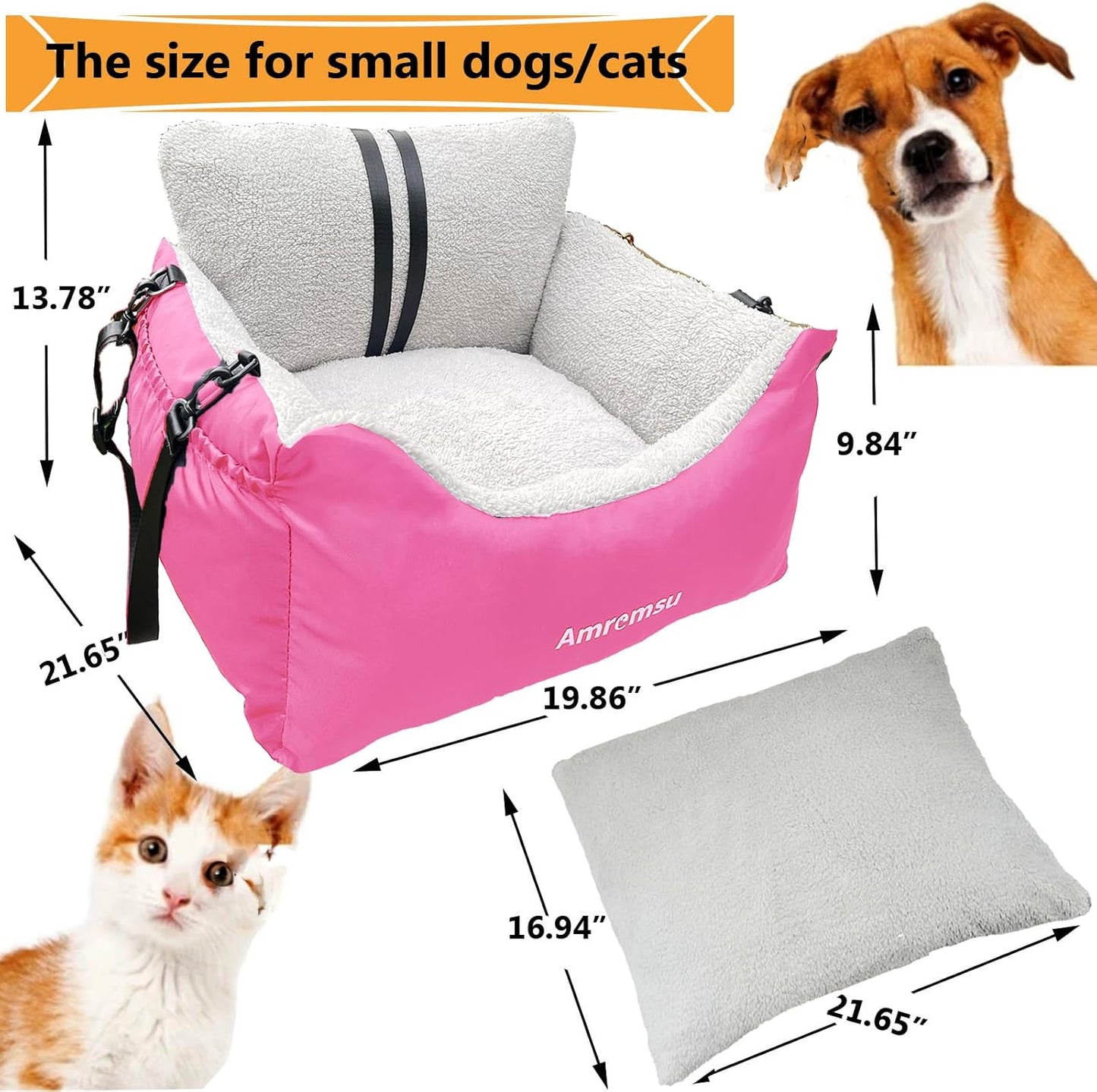 Small Dogs Car Seat Under 25,Fully Detachable and Washable Ultra Soft Carseat Travel, with Clip-on,Portable Handle and Storage Pockets Pet Booster Seats,Portable Dog CarTravel Carrier Bed