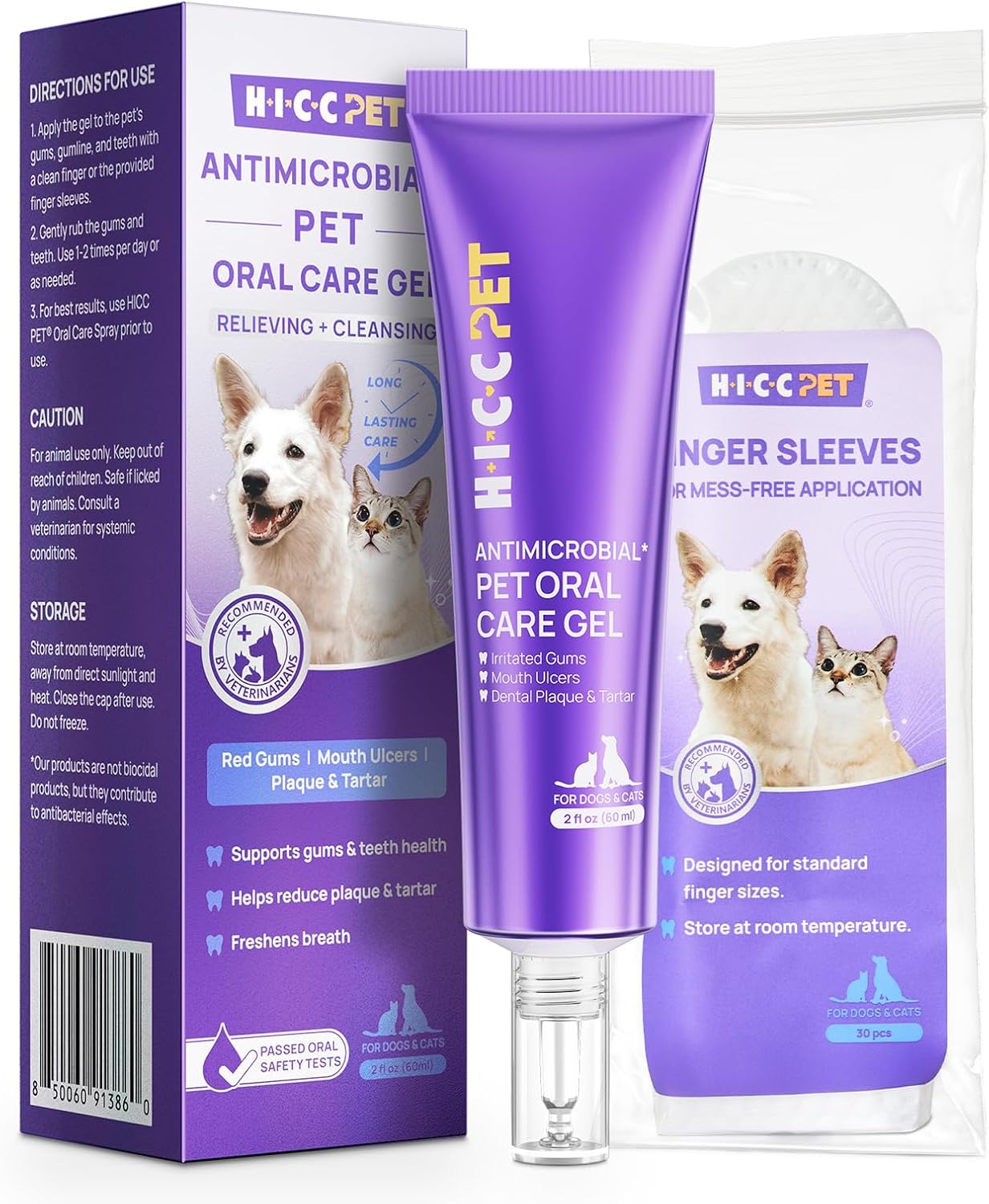 HICC PET Teeth Cleaning Gel for Dogs and Cats, Vet-Recommended Dog Dental Care Toothpaste Alternative for Breath Freshener, Prevent Infection, Plaque & Tartar Remover, Support Gum Health, 2 Fl Oz