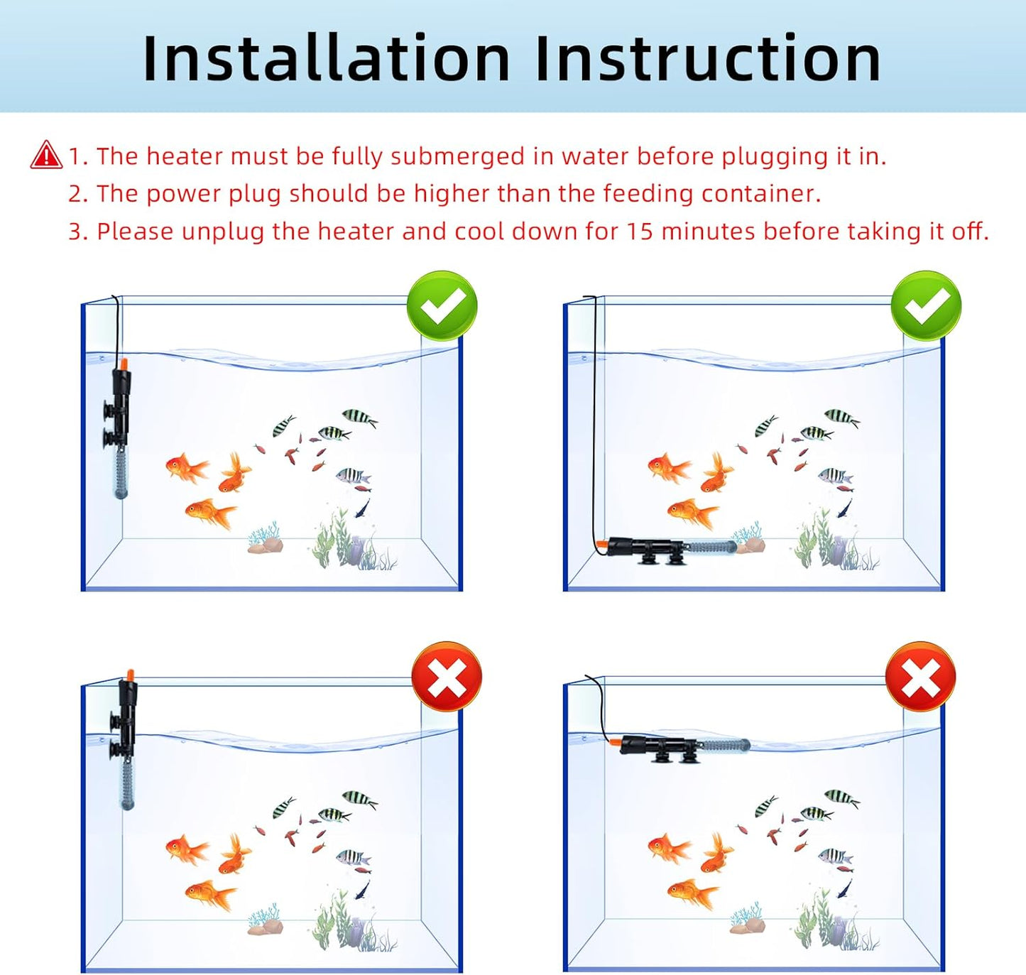 HiTauing Aquarium Heater 25W/50W/100W/200W/300W, Adjustable Knob Fish Tank Heater with Digital Thermometer, Submersible Betta/Turtle Tank Heater for Freshwater and Saltwater Tanks