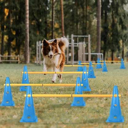 TNZMART Dog Agility Hurdle Cones Pet Jump Training Set Dog Agility Course Backyard Set Adjustable Obstacle Training Set (Blue, 6 Sets)