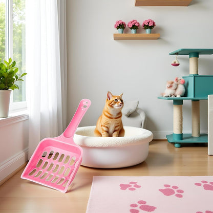 Pink Cat Litter Scoop,Tray with Handle Compact Solid Color Cat Litter Sifter Coffee One Size for Tofu Cat Litter and Clay Litter, Durable ABS Plastic Litter Scoop