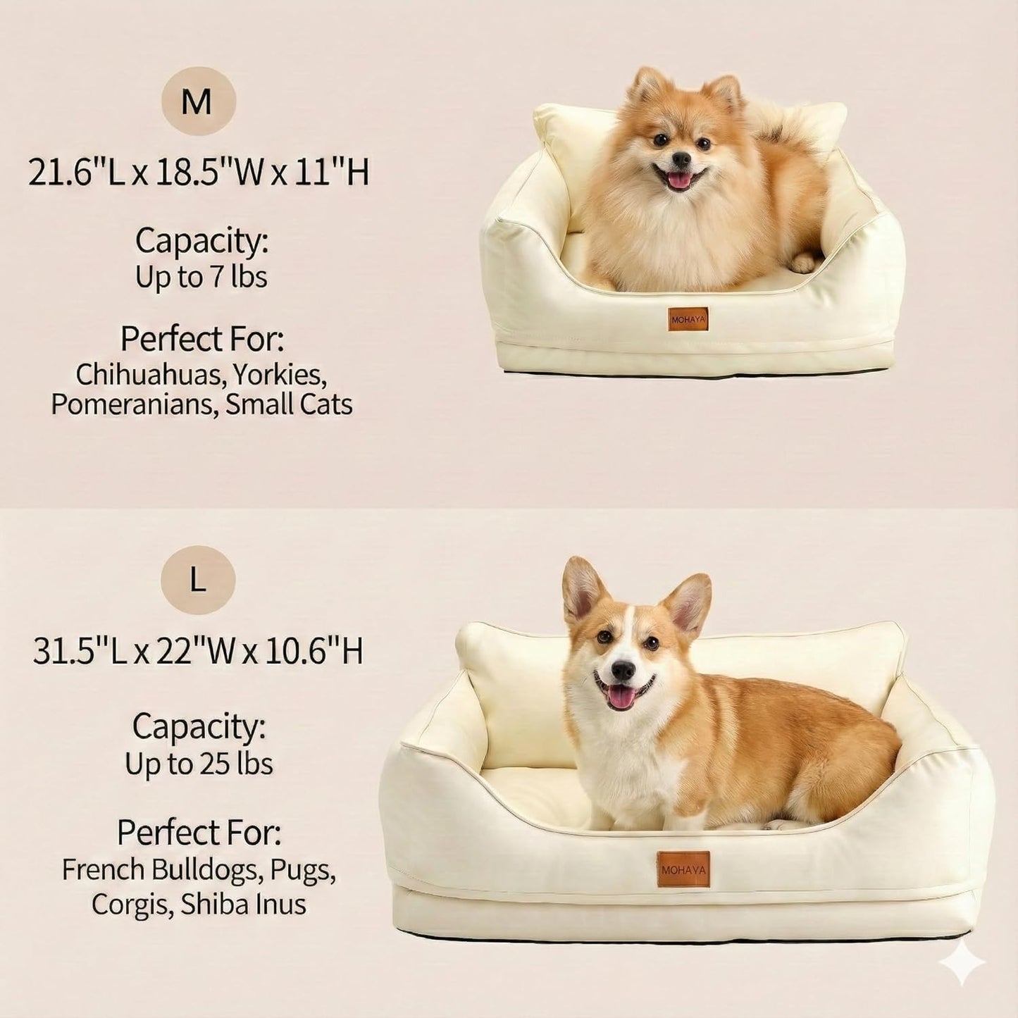 L Dog Sofa Bed for Large Dogs – Orthopedic Couch with Supportive Bolster Sides, Easy-Clean Wipeable Surface, Removable Cover, Non-Slip Bottom, 31.5x22x10.6 Inch