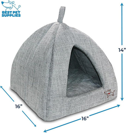 Best Pet Supplies Cat Bed for Indoor Cat, Domed Tent House with Removable Pillow, Covered Cat Cave for Small Dog, Puppies and All Breeds of Cats - Gray Linen, 16 x 16 x H:14"