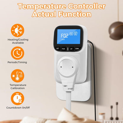 Diymore 1800W Plug in Digital Thermostat Temperature Controller Electric Thermostats Outlet Heating Cooling Control Mode Timer 120V 15A -104 ℉~210 ℉ Greenhouse with Thermostat Pool Thermometer