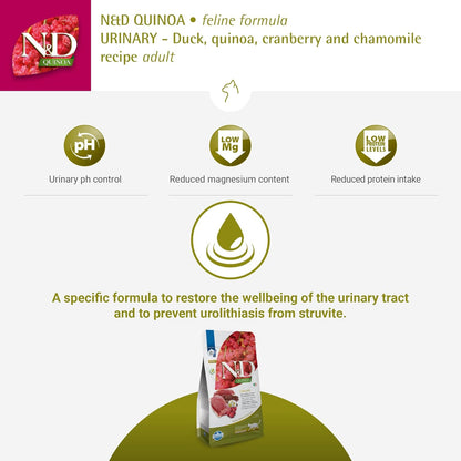 Farmina N&D, Quinoa Urinary Duck Formula Adult Dry Cat Food, 3.3lb