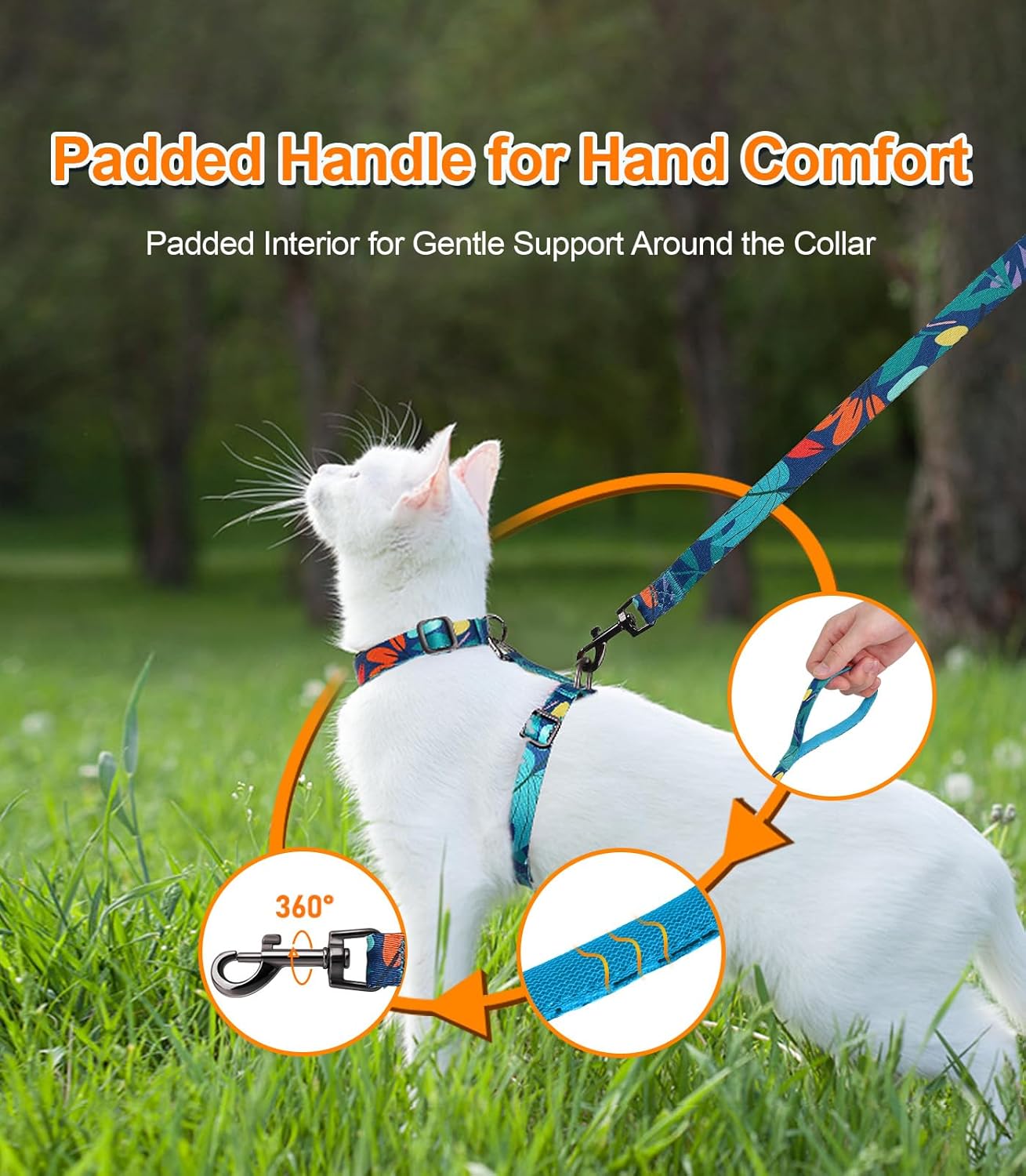 Halypet Cat Harness and Leash Set, 3-in-1 Adjustable & Lightweight, Escape-Proof, Comfortable Soft Kitten Harness for Large Cats, Safe, Easy to Wear, Outdoor Walking Travel