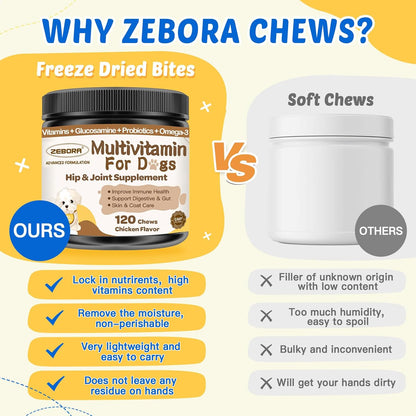Dog Multivitamin Freeze Dried Chews & Probiotics for Dogs Soft Chews