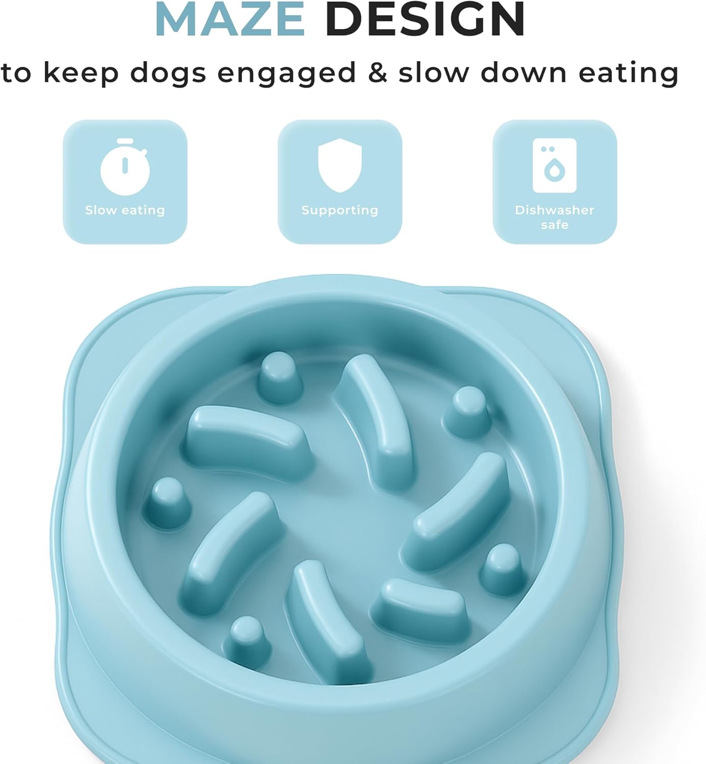Slow Feeder Dog Bowl – 2 Cups, Non-Slip, Food-Safe Plastic, Easy-Clean Design for Medium & Large Dogs (Blue)