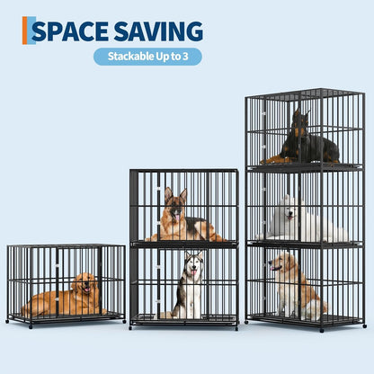 Heavy Duty Stainless Steel Dog Crate for Large & XL Breeds - Indestructible Escape-Proof Kennel with Locking Wheels - Collapsible, Chew-Resistant Indoor/Outdoor Cage with Easy-Clean Removable Tray