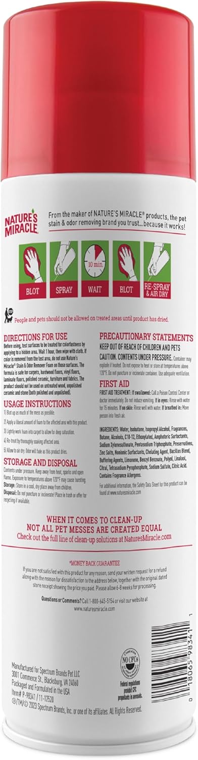 Nature's Miracle Stain & Odor Remover Foaming Aerosol For Cats, 17.5 Oz