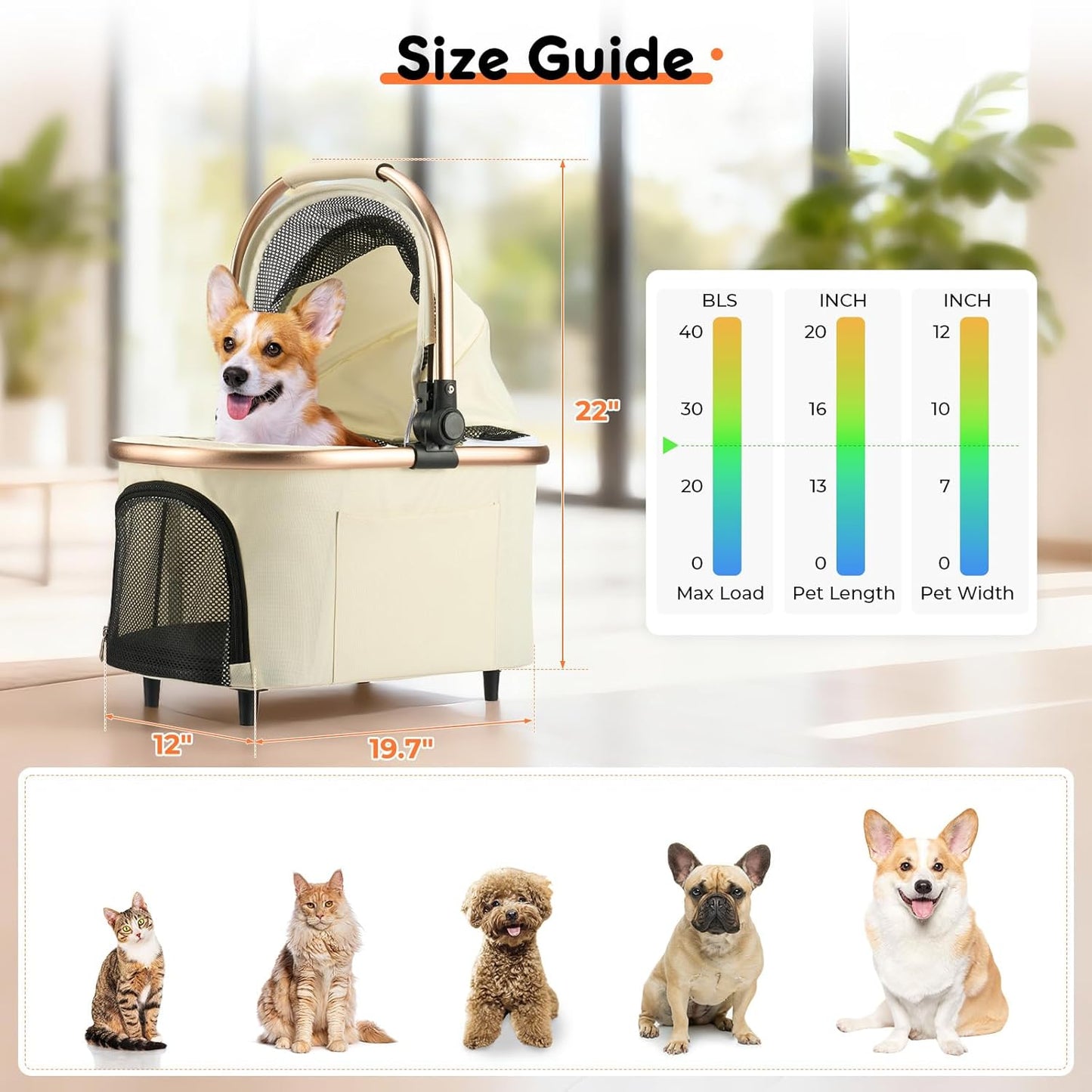 3-in-1 Foldable Pet Stroller for Medium Dogs Cats up to 50lbs, Adjustable Handle Detachable Carrier Car Seat, 5" Lockable All-Terrain Wheels, Large Storage Basket