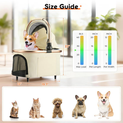 3-in-1 Foldable Pet Stroller for Medium Dogs Cats up to 50lbs, Adjustable Handle Detachable Carrier Car Seat, 5" Lockable All-Terrain Wheels, Large Storage Basket