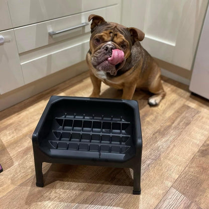 Fluff Trough XL Binge Blocker – Elevated Slow Feeder Dog Bowl with Silicone Slow Feeder Insert, Raised Dog Bowl & Food Container for Medium Large Dogs, Vet Recommended Elevated Dogs Dish (Black)