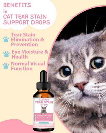 Lysine for Cats & Tear Stain Remover - Supporting Normal Visual Function, Tear Stain Elimination, Cold Relief - Cat Respiratory and Eye Infection Treatment for Runny Nose and Watery Eyes