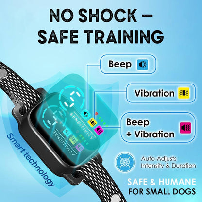 Bark Collar for Small Dogs 5-15 lbs – No Shock Anti Barking Collar with AI Chip – 3 Modes & 5 Sensitivity Levels – Waterproof, Rechargeable, Magnetic Charging – Humane, Effective Training (Black)