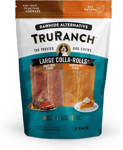 TRURANCH Large Collagen Rolls Roast Beef & Pumpkin Pie, 1 Bag, 8 Count, Holiday Limited Edition, Hydrolyzed Collagen, Rawhide Free, Healthy Limited Ingredients, for Small, Medium and Large Dogs