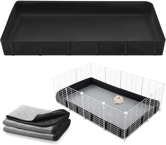 1 Pcs 24 x 48 in Guinea Pig Cage Liner with 2 Pcs Waterproof and Washable Pee Pads, Guinea Pig Bedding, Tarp Bottom Base for Small Animals Bunny Hamster Hedgehog Ferret