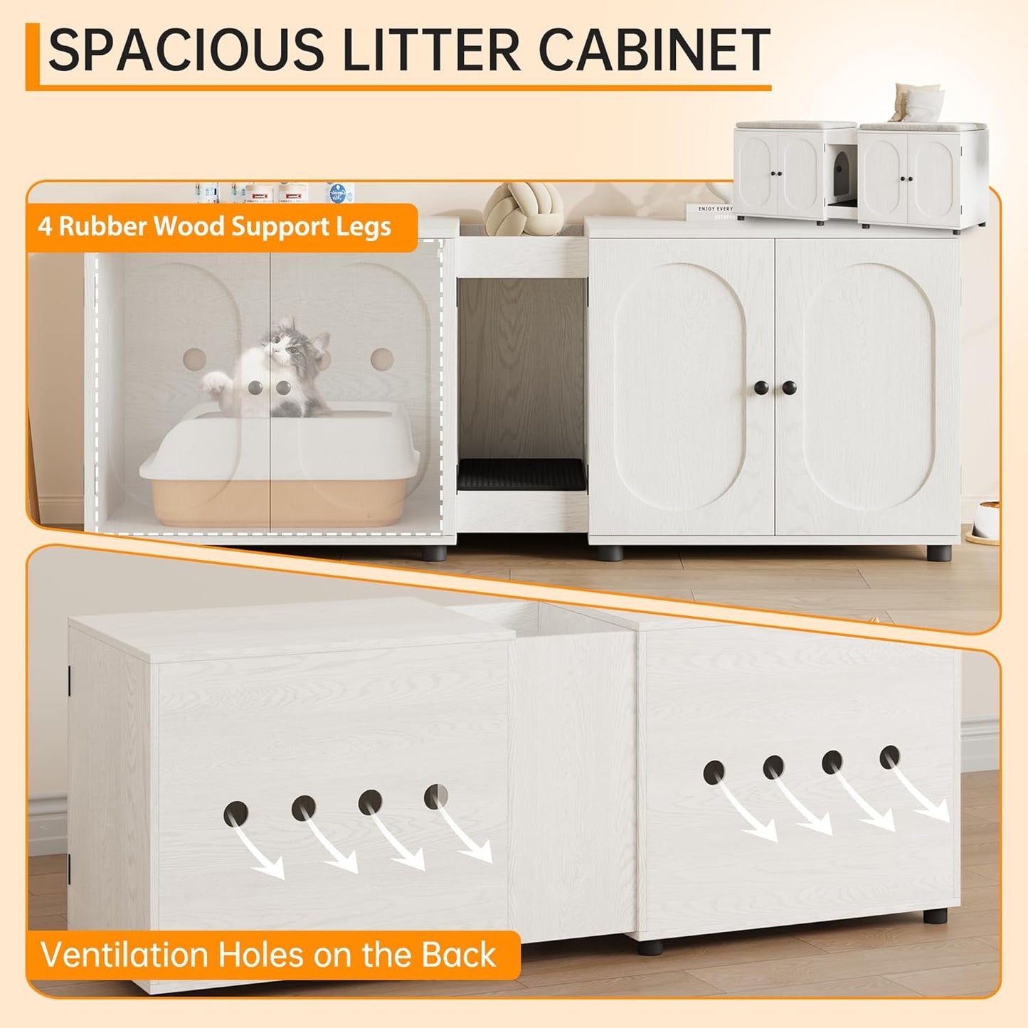 55" Double Cat Litter Box Enclosure for 2 Cats, Modern Self Cleaning Extra Large Hidden Cat Litter Box Furniture, Front Entry, Wooden Hidden Cat Washroom, Side End Table, Cat House, TV Stand