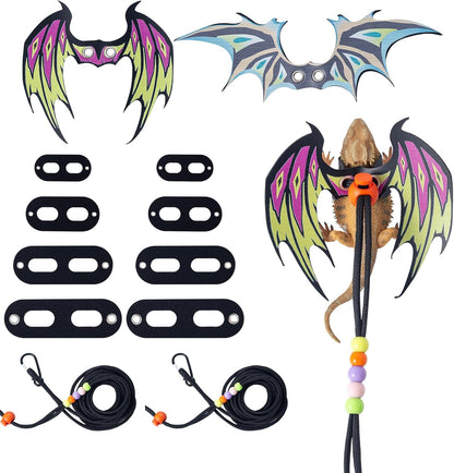 COMSUN 2 Pack Bearded Dragon Lizard Harness Leash Set, Adjustable Reptile Lizard Leashes with Colorful Soft Leather Dinosaur Wing for Geckos, Chameleon, Lizards