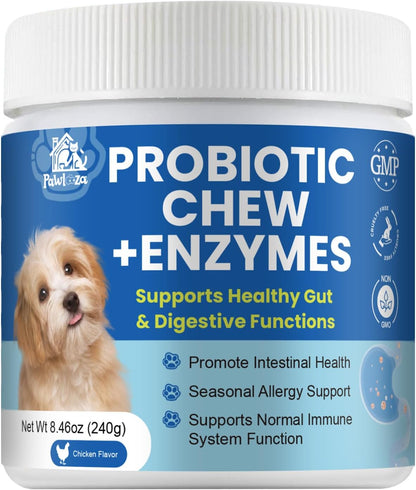 Probiotics Dog Allery Chews for Dogs, Improve Itchy Skin Itchy Ears, Yeast Balance, Gut Health, Probiotics (10 Billion CFU) for Dog Immune Health & Allergy Relief Chews + Vitamins Blend