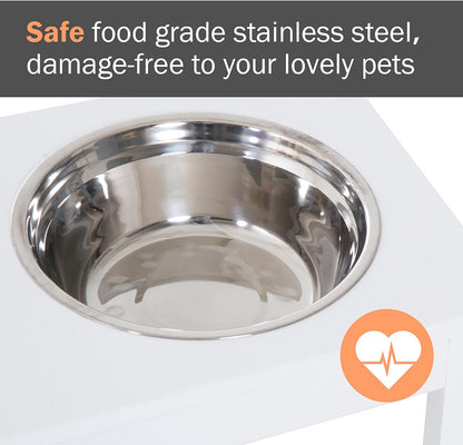 GREAZ 23" Modern Decorative Dog Bone Wooden Elevated Pet Food Bowl Feeding Station, White