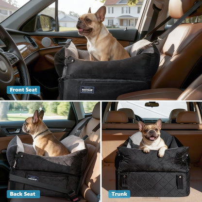 EASTBLUE Dog Car Seat for Small Medium Dogs Up to 35 lbs, 2 Memory Foam Pads Dog Booster Car Seat with Seat Belt, Washable Pet Carseat for Puppy & Cat, Dogs Travel Bed for Cars (Black/Grey-Velvet)