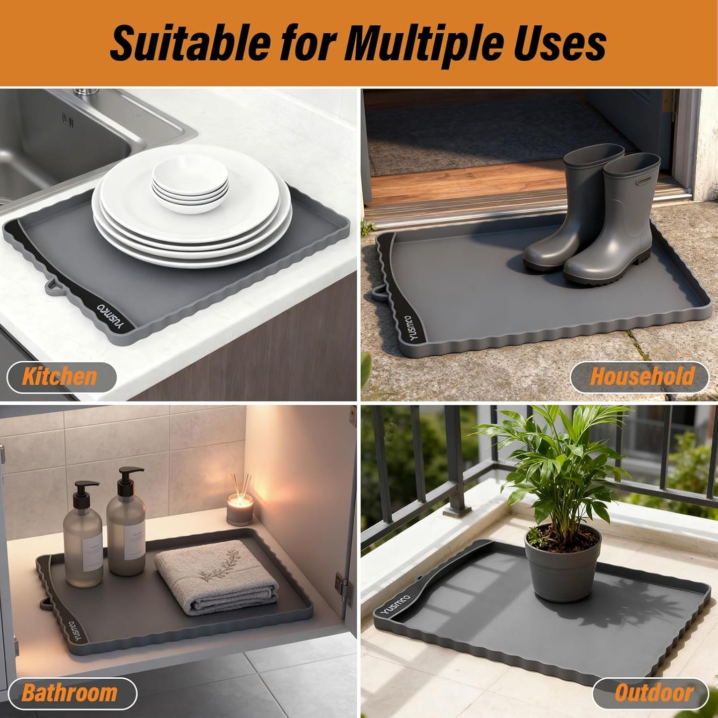 Dog Food Mat 20" x 15", Waterproof Silicone Pet Feeding Mat with Raised Edge & Residue Pocket, Non-Slip Bowl Mat for Dog Cat Food and Water, Easy to Clean Floor Protector