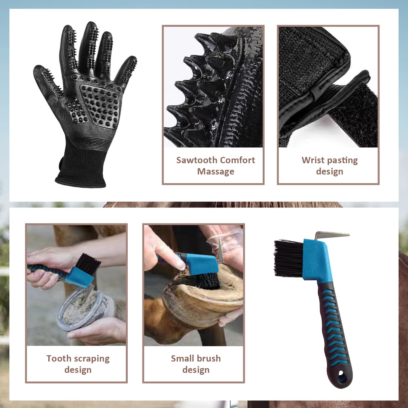 La La Pet® Grooming Kit with Bag - 11Pcs Brush Set for Horse Cleaning, Care and Tack Room Supplies