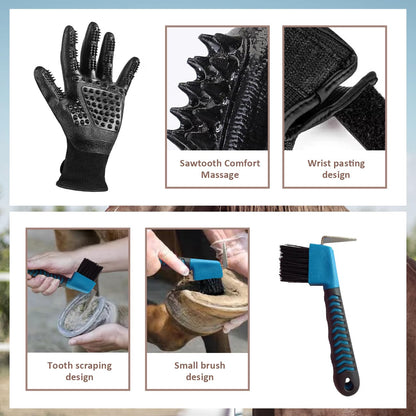 La La Pet® Grooming Kit with Bag - 11Pcs Brush Set for Horse Cleaning, Care and Tack Room Supplies