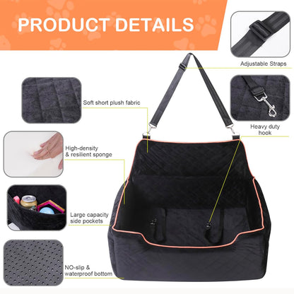 Dog Car Seat for Large Medium Dogs, Detachable Washable Dog Booster Seat Under 55lbs, Pet Car Seat Travel Bed with Thick Cushion and Safety Belt