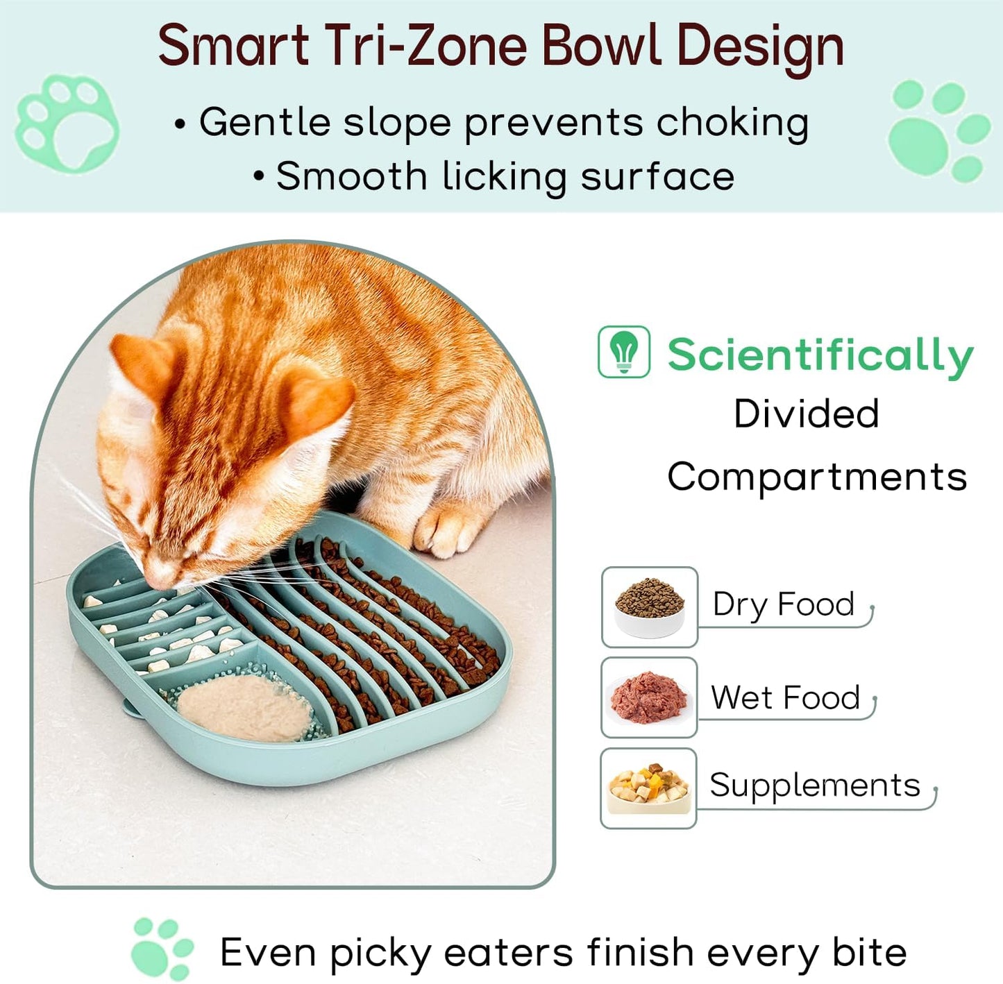 Slow Feeder Dog Bowl for Medium & Small Pets, Anti Choking Pets Slow Feeder with 3-Zone Puzzle Design, Wet Food Silicone Cat Bowl with Non-Slip Base, Dishwasher Microwave Safe(Red, 1.5 Cup)