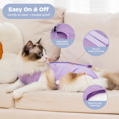 Avont Cat Recovery Suit Post-Surgery Onesie, Breathable Cone-of-Shame Alternative Bodysuit for Spayed Female Kittens, Skin Abdonminal Wound Care -Purple(M)