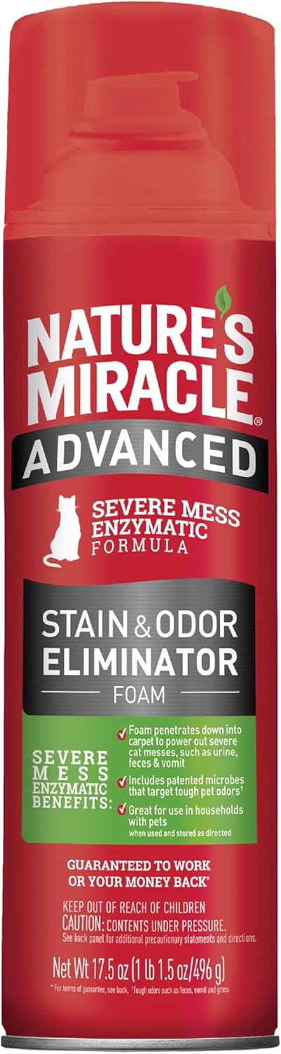 Nature’s Miracle Advanced Stain and Odor Eliminator Foam Cat 17.5 Ounces, for Severe Cat Messes, Aerosol