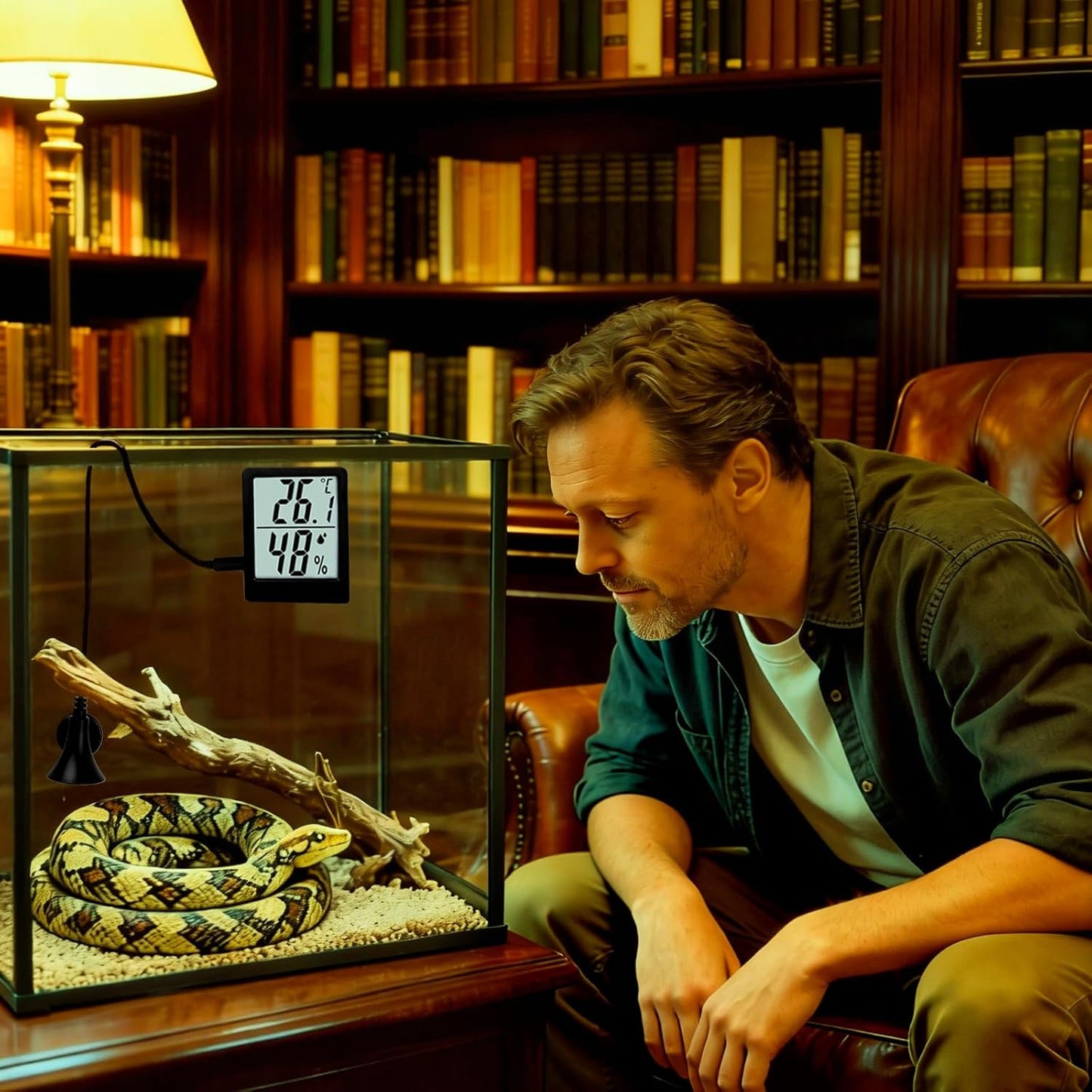 Digital Reptile Thermometer and Humidity Gauge, Large LED Display Terrarium Hygrometer with Adhesive Tape, for Bearded Dragon Tank, Leopard Gecko, Snake, Lizard, Hermit Crab Accessories