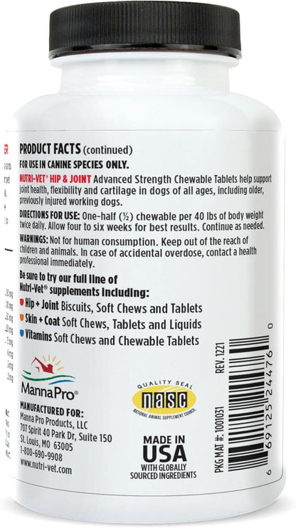 Nutri-Vet Hip & Joint Advanced Strength Dog Joint Supplement, Dog Glucosamine, Pet Supplements, Formulated with Glucosamine Chondroitin and MSM, Pet Supplies, Puppy Essentials, 90 Count
