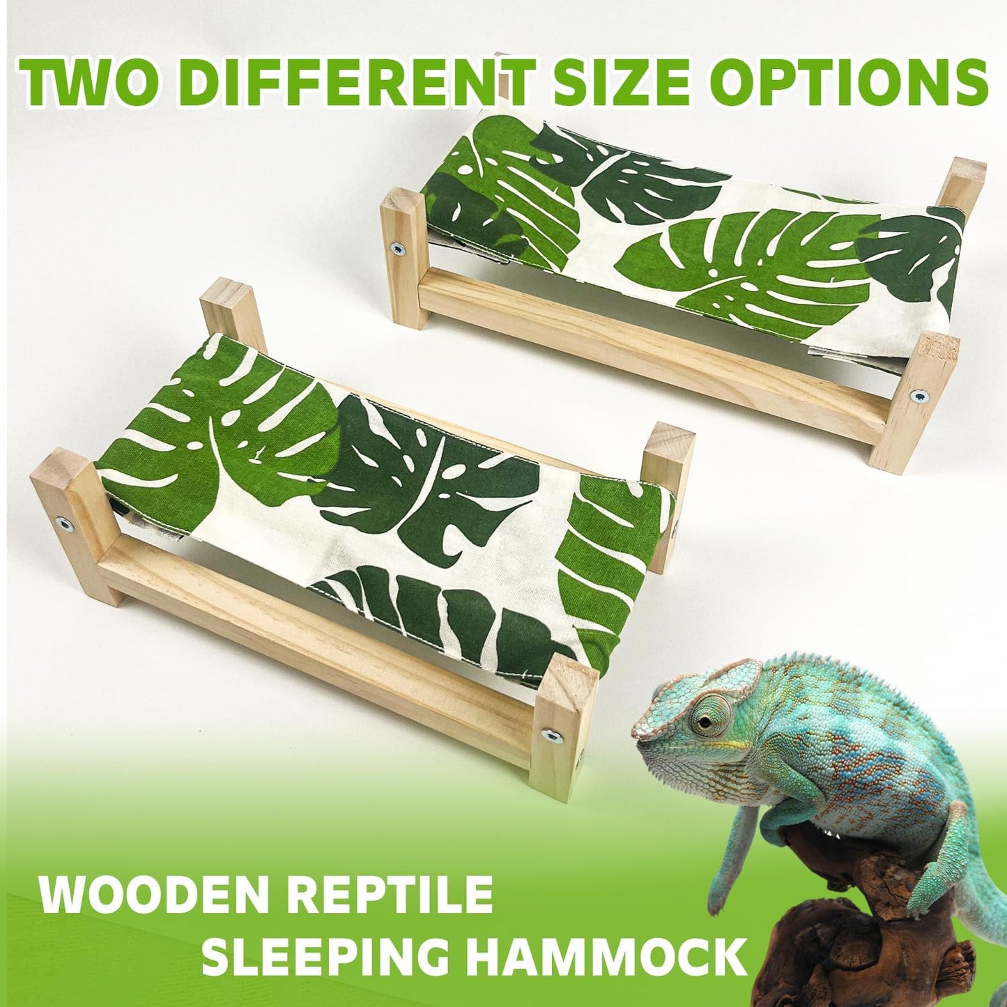 1PCS Bearded Dragon Bed, Wooden&Soft Fabric Reptile Bedding Hammock, Bearded Dragon Tank Accessories,Habitat Accessories for Leopard Gecko Snake Lizard or Other Small Animal (Green, Small)