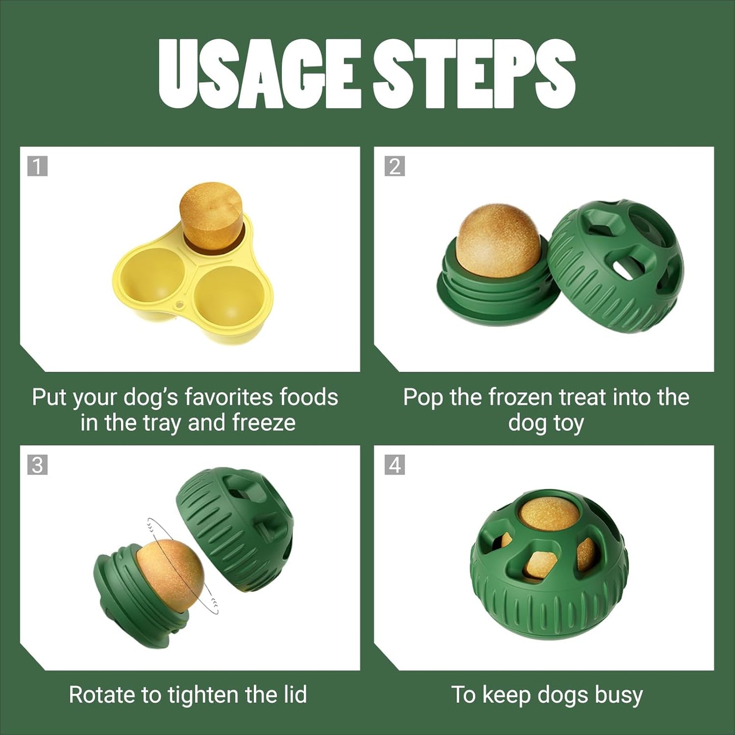 2PC Interactive Dog Toys, Durable Silicone Chew Toy for Aggressive Chewers,Interactive Frozen Dog Treat Toy with Ice Tray， Slow Feeder & Puzzle Enrichment Ball for Small Medium Dogs (Green)