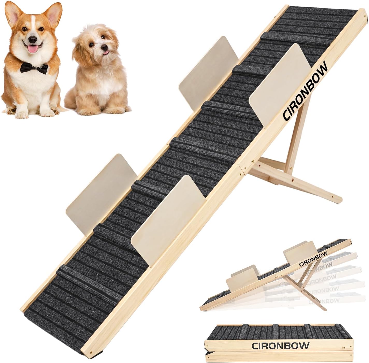 Upgraded Dog Ramp for Bed, Couch, Car, Foldable Pet Ramp, Non-Slip Pad & Safety Baffle-6 Adjustable Height 12" to 30", Portable Stable Pet Steps for Small & Medium Old Dogs & Cats