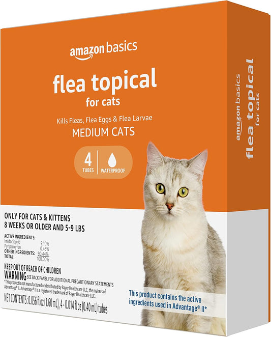 Amazon Basics PreventativeTopical Flea Treatment for Medium Cats (5-9 Pounds), 4 Count