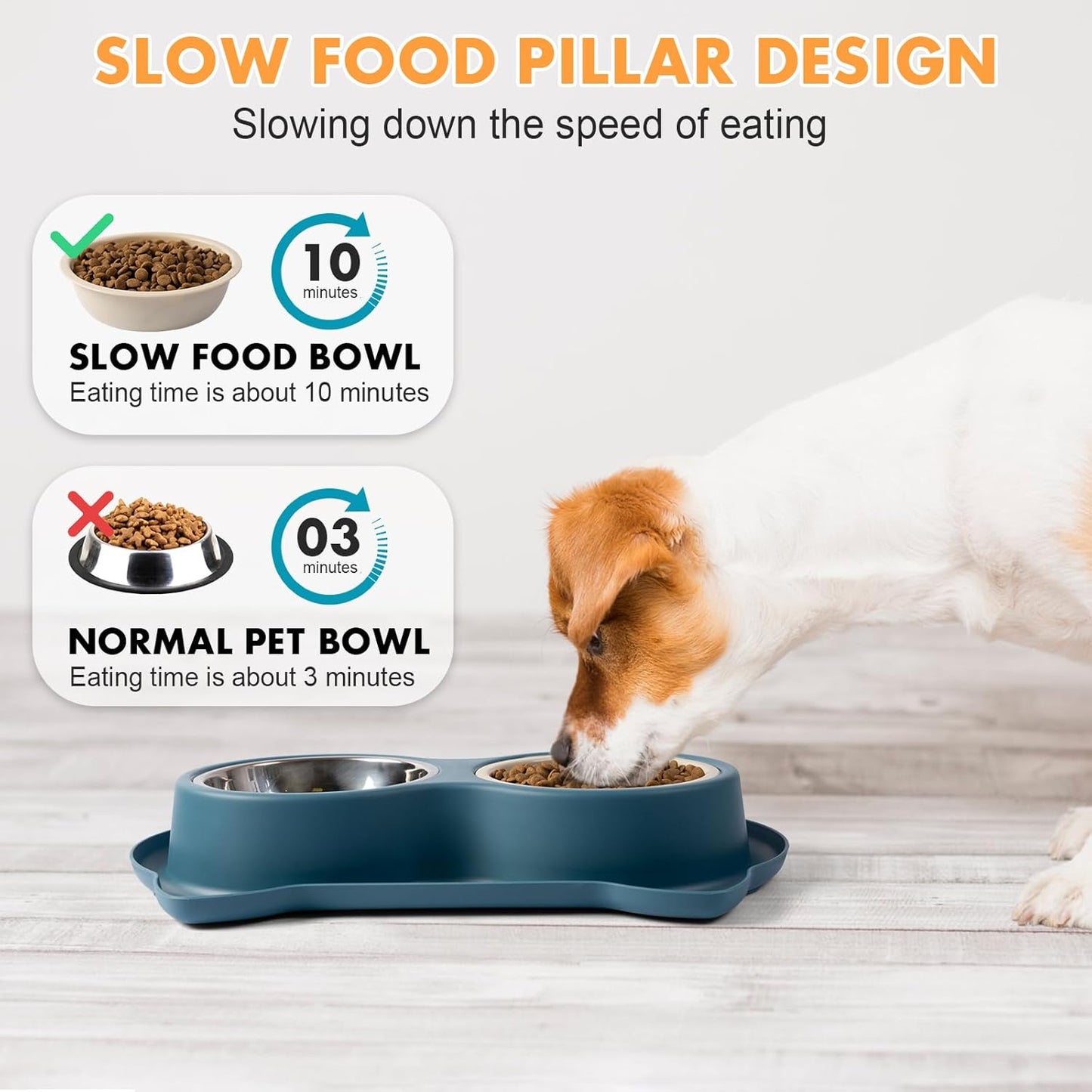 Slow Feeder Dog Bowls with Non-Slip Mat, 3-in-1 Stainless Steel Bowl Slow Feeder Prevents Gulping, Paired with Weighted Base Water Dog Bowls for Large Medium Small Breed Size Dogs and Cats