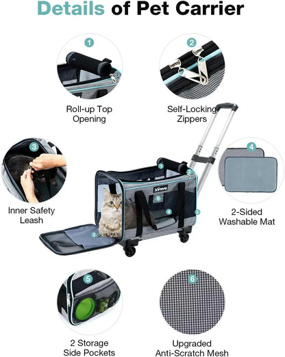Cat Dog Carrier with Wheels（Total 5pcs - One for Replacement