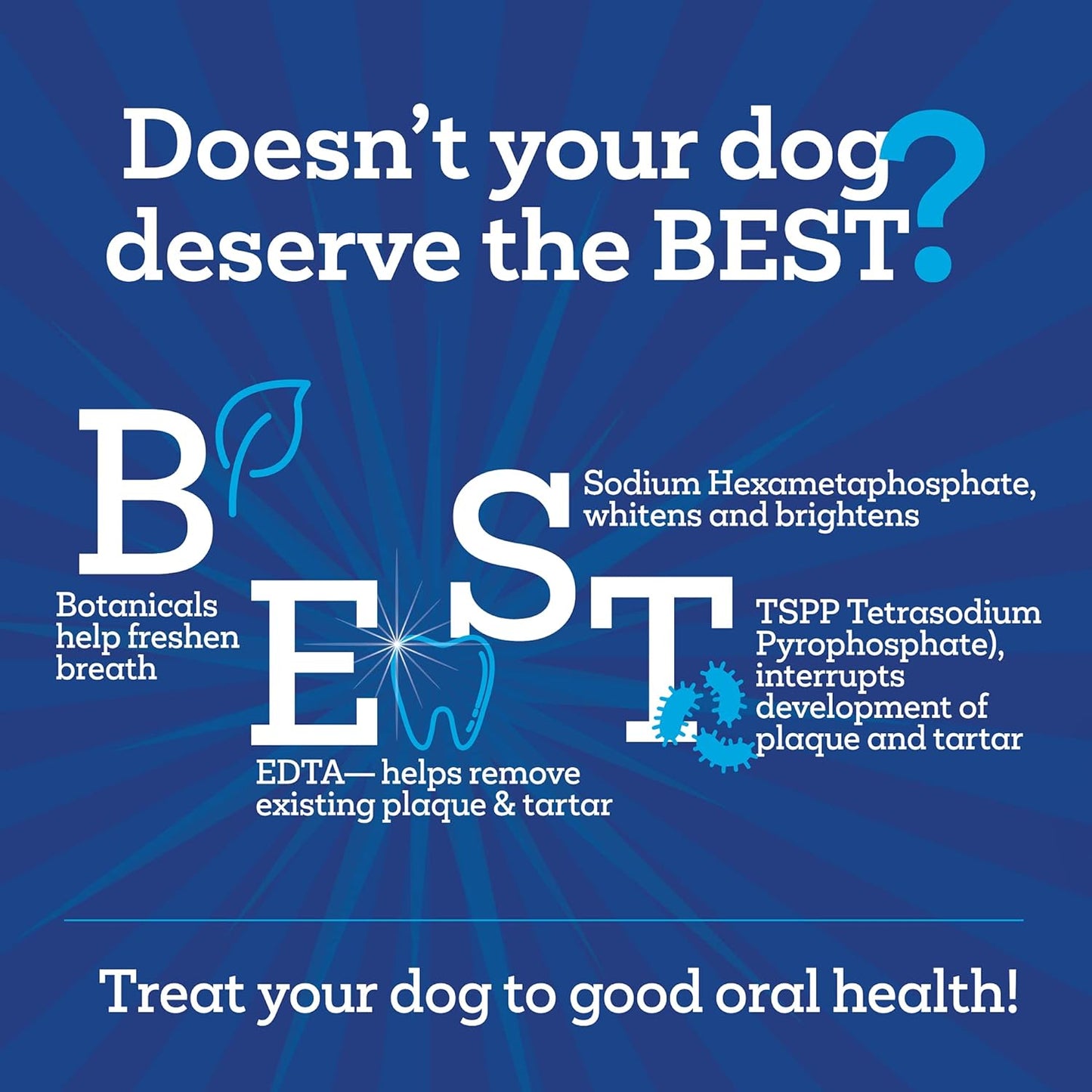 Vetality Brush Free Daily Dental Care Chews for Dogs | Cleans Teeth and Freshens Breath | 30 Count | B.E.S.T. Complex Provides Complete Oral Cleaning and Tartar Control