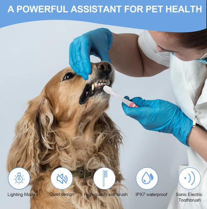 Dog/Cat Electric Toothbrush, Pet Electric Toothbrush with Searchlight/Soft Bristles, Suitable for Small Dogs and Cats