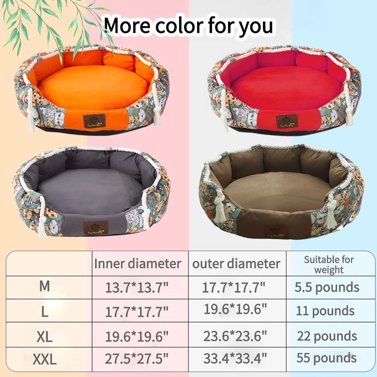 Large Cute Orthopedic Round Plush Cat & Dog Bed Pet Sofa Washable Cushion Durable Breathable Comfort with Non-Slip Bottom All Season Cozy Pet Mat (Orange,X-Large)