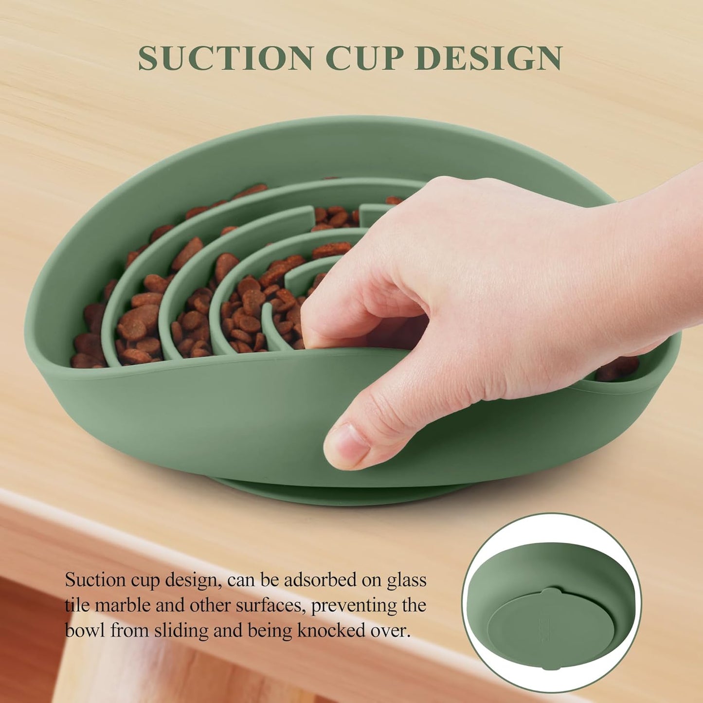 Coomazy Slow Feeder Dog Bowls, Silicone Dog Bowl with Suction Cups, Slow Feeder & Non-Slip Design, Boredom and Anxiety Reducer, Suitable for All Breed Dogs, Avocado Green