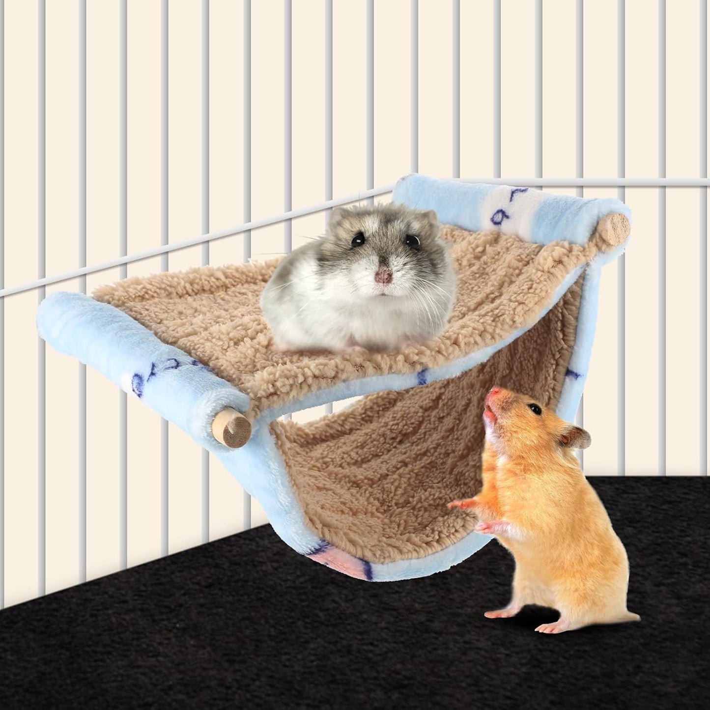 Double-Layer Hanging Hamster Hammock Bed, Delicate Guinea Pig and Chinchilla Cage Accessory, Warm Blue Small Animal Sleep Nest for Rats and Hamsters