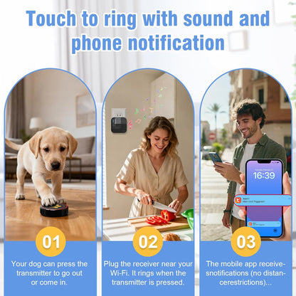 ChunHee WiFi Smart Dog Door Bell for Potty Training to Go Outside–Wireless Doggy Doorbell with Tuya Phone Notification–Waterproof Touch Button and Adjustable Volume, Multi-User Alerts(2 Dog Buttons)