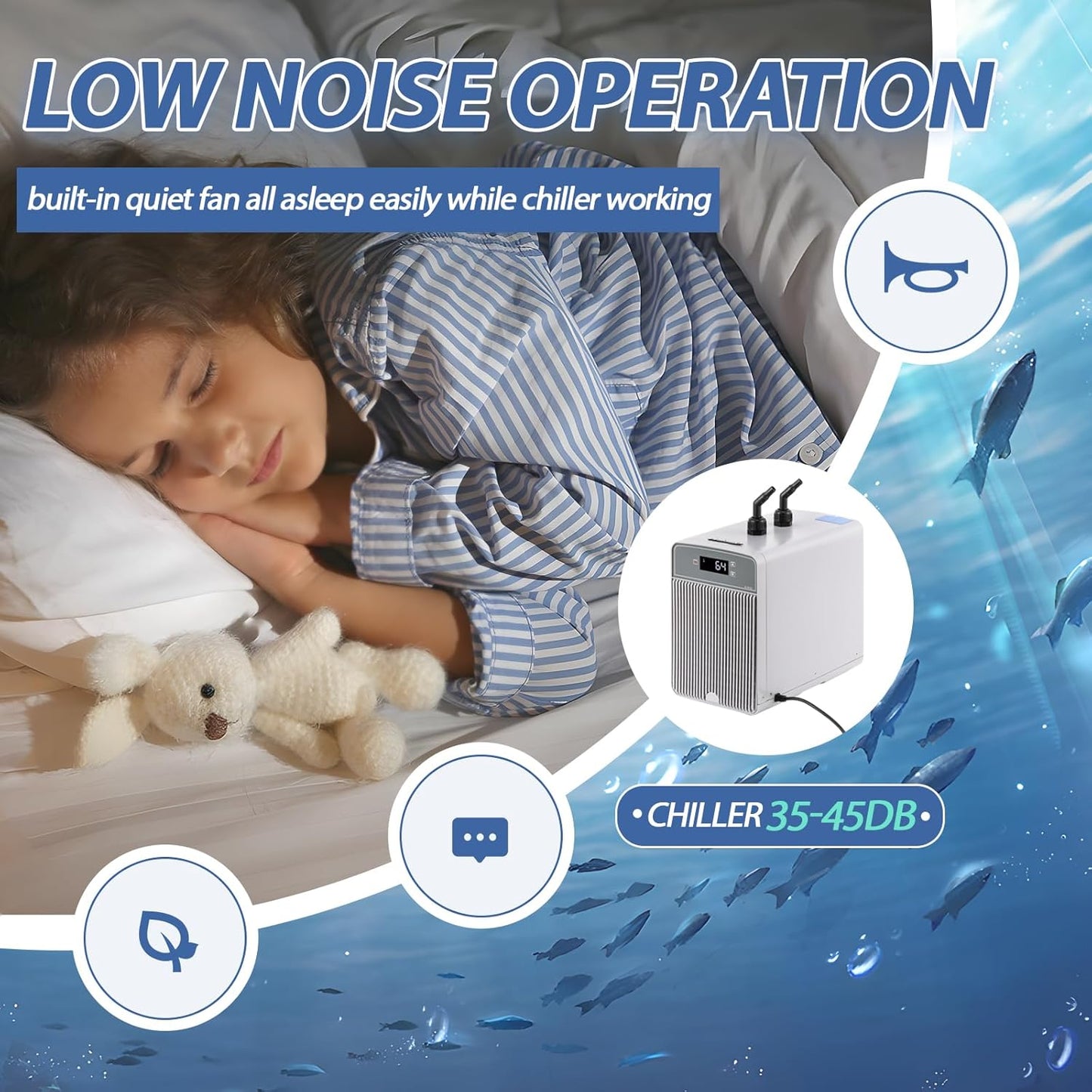 Poafamx Aquarium Chiller 42Gal Water Chiller for Fish Tank 1/10 HP Water Cooler Refrigeration Compressor for Axolotl Hydroponics System Saltwater Freshwater Coral Jellyfish with Pump and Pipe 110V